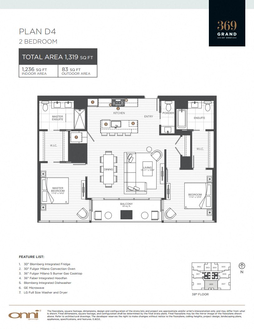 Floor plan for 2 beds, 2.5 baths, 1236 sqft